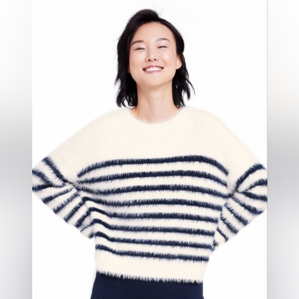 NWOT La Ligne x Target Women's Fuzzy Yarn Sweater Striped Cream Navy Extra Large